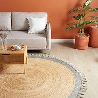 Wyld and Coco Handwoven Round Jute and Cotton Blend Rug 200 cm Beige and Grey | Size: 200 cm x 200 cm