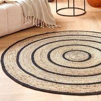 Wyld and Coco 140 cm Round Braided Jute and Cotton Rug Beige with Black Accents | Size: 140 cm diameter