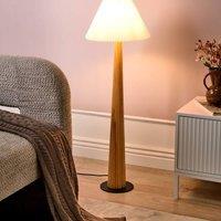 Wyld and Coco Industrial Floor Lamp - Natural Rubberwood Base White Fabric Shade