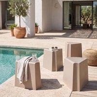 Wyld and Coco Set of 4 Beige Stackable Garden Stools - Lightweight ABS Patio Seats