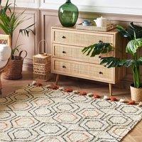 Wyld and Coco 160 x 230 cm Hand Tufted Cotton Rug Beige Geometric Orange Tassels | Size: 160 cm x 230 cm