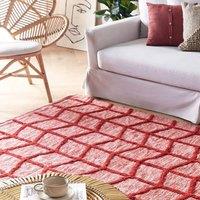 Wyld and Coco Red Cotton Hand-Tufted Rug 160 x 230 cm Geometric Boho | Size: 160 cm x 230 cm