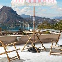 Wyld and Coco 150 cm Round Garden Parasol Pink and White Beech Wood Pole Tilt UV