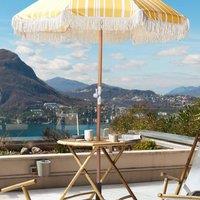 Wyld and Coco Garden Parasol 150 cm Round Beech Wood Pole Tilt Yellow and White UV