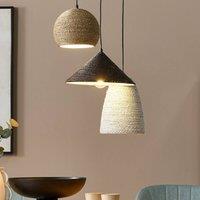 Wyld and Coco Multicolour Boho Pendant Lamp - Iron Frame with Straw Rope 3-Light in White