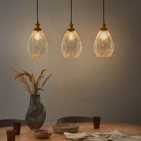 Wyld and Coco 3-Point Pendant Lamp - Textured Glass Shades Iron Frame in Clear