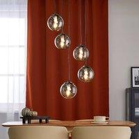 Wyld and Coco 5-Light Pendant Lamp Smoked Glass Shades Black Steel Base