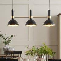 Wyld and Coco 3-Light Hanging Lamp Black and Gold Iron Track 107cm