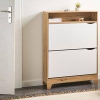 Wyld and Coco White MDF Shoe Cabinet 2 Tilt-Out Compartments W80 x D24 x H111cm in Brown