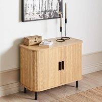 Wyld and Coco Retro Sideboard With Sliding Doors Light Brown Finish Black Legs