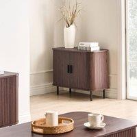 Wyld and Coco Retro Sliding Sideboard - Dark Brown Laminate Black Legs Pine Handles