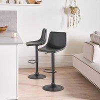 Wyld and Coco Two Bar Stools Black Faux Leather Swivel Set - Height Adjustable