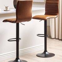 Wyld and Coco Golden Brown Faux Leather Bar Chairs Set Swivel Height Adjustable