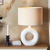 Wyld and Coco Table Lamp - White Ceramic Base Beige Fabric Shade