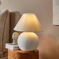 Wyld and Coco Table Lamp Off-White Ceramic Base Linen Drum Shade 41cm in White