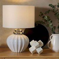 Wyld and Coco Bedside Lamp - Off-White Ceramic Base with Polycotton Drum Shade in White