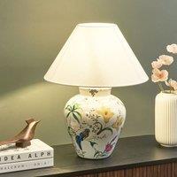 Wyld and Coco Floral Porcelain Table Lamp with Linen Shade in White
