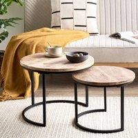 Wyld and Coco Nest of Two Round-Top Tables - Light Mango Wood Black Iron Frame