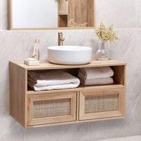 Wyld and Coco Boho Wall Mounted Bathroom Braided Rattan Front Light Brown in Natural