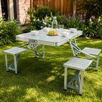 Gr8 Garden Aluminium Folding Camping Table & Chairs Set in Silver