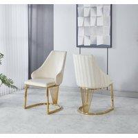 Modernique Set of 2 Velvet Upholstered Dining Chairs with Golden Metal Legs in Beige