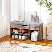 HOMCOM Sit-On Shoe Storage Unit w/ Hidden Compartment Handles in Grey