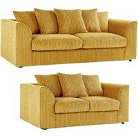 SOFASELECTION UK Jumbo Cord 3+2 Seater Sofa Set Soft Fabric Mustard | Size: 5 Pack