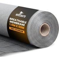 Novecrafto Breathable Roofing Membrane 1.5x50m 100 GSM Waterproof Roof Underlay in Grey