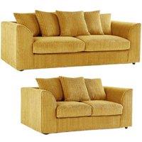 Bliss Furniture Jumbo Cord 3+2 Seater Sofa Set with Soft Fabric in Mustard Colour in Bright Yellow | Size: 5 Pack