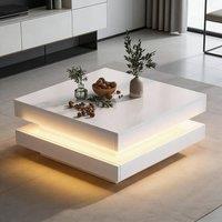 BTM Square LED Coffee Table with 360 Rotating Top, 16 Colors in White