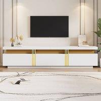 BTM Luxury TV Stand, Faux Marble Top, Golden Panels, 3 Drawers, for 89 TV in White