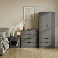 Home Discount Vida Designs Trega 3Pc Bedroom Set(1Dr Bedside, 4DrChest & Wardrobe) in Grey