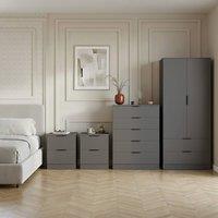 HD Designs Trega 4Pc Bedroom Set(2Dr Bedsidex2, 5Dr Chest, Wardrobe) in Grey