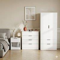 HD Designs Trega 3Pc Bedroom Set(1Dr Bedside, 4DrChest & Wardrobe) in White