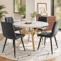 Merax Marble Effect Round Dining Table Set With 4 Chairs in Grey