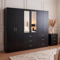 Home Discount Vida Designs Riano 6 Door 3 Drawer Mirrored Wardrobe Bedroom Furniture in Black