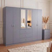 Home Discount Vida Designs Riano 6 Door 3 Drawer Mirrored Wardrobe Bedroom Furniture in Grey