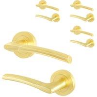 AFIT Satin Brass Door Handles Round Rose, 4 Pairs of Internal Lever Handles in Gold | Size: 150mm x 150mm