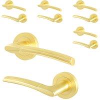 AFIT Satin Brass Door Handles Round Rose, 5 Pairs of Internal Lever Handles in Gold | Size: 150mm x 150mm