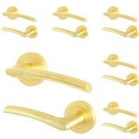 AFIT Satin Brass Door Handles Round Rose, 6 Pairs of Internal Lever Handles in Gold | Size: 150mm x 150mm