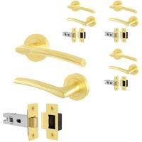 AFIT Door Handles Rose with Latch, 4 Pair Lever, Latch 64mm in Gold | Size: 150mm x 150mm