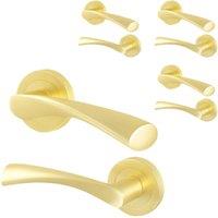 AFIT Satin Brass Internal Door Handles Round Rose 4 Pairs Novi in Gold | Size: 150mm x 150mm