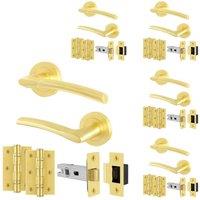 AFIT Door Handles Rose Latch Kit, 5 Pairs Lever, Latches 64mm & Hinges in Gold | Size: 150mm x 150mm
