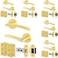 AFIT Door Handles Rose Latch Kit, 6 Pairs Lever, Latches 64mm & Hinges in Gold | Size: 150mm x 150mm