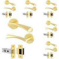 AFIT Satin Brass Lever Door Handle Rose with Latch 6 Pairs Novi in Gold | Size: 150mm x 150mm