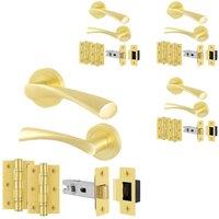 AFIT Satin Brass Door Handle Rose, Latch & Hinges 4 Pairs Novi in Gold | Size: 150mm x 150mm