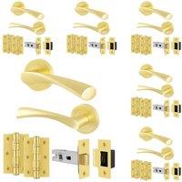 AFIT Satin Brass Door Handle Rose, Latch & Hinges 6 Pairs Novi in Gold | Size: 150mm x 150mm