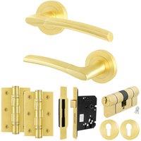 AFIT Handle Euro Lock & Double Cylinder Kit, 1 Pair Handles, Locks in Gold | Size: 150mm x 150mm