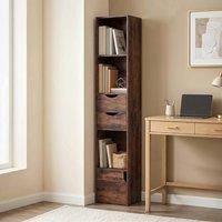 HOMCOM Bookcase with Drawers Adjustable Shelf 158 cm Rustic Brown in Dark Brown