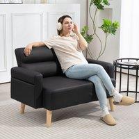 HOMCOM 2 Seater Sofa Settee, Modern Faux Leather Couch with Wood Legs in Black
